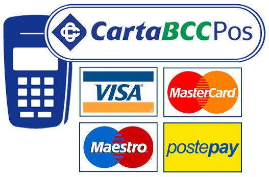 carta di credito: Visa, Maestro e Mastercard, tramite POS Virtuale.